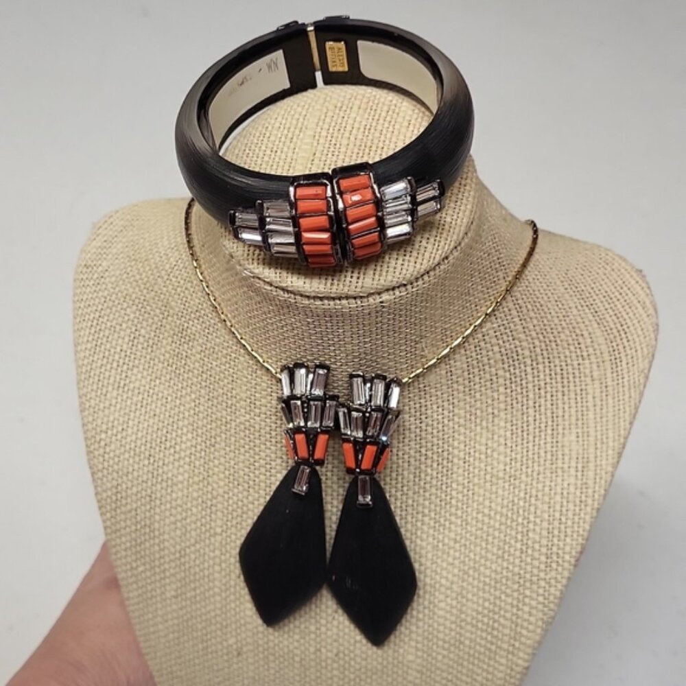 Alexis BittarBlack Lucite Coral Clear Crystals Accented Hinge Clipon Earrings
